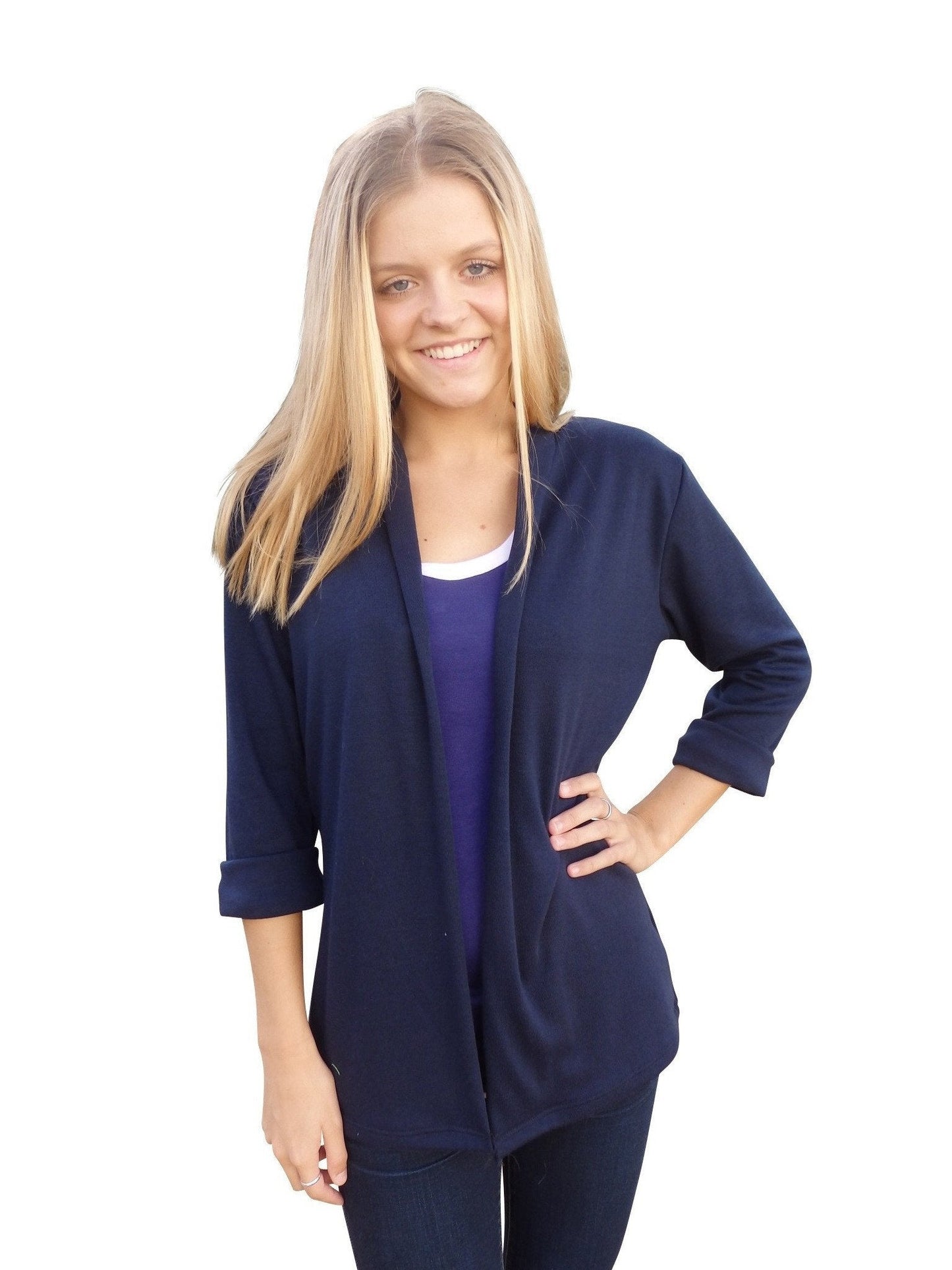 Paradise Beach Navy Shawl Cardigan Sweater with 3 Quarter Sleeve-1 LEFT SIZE XSMALL