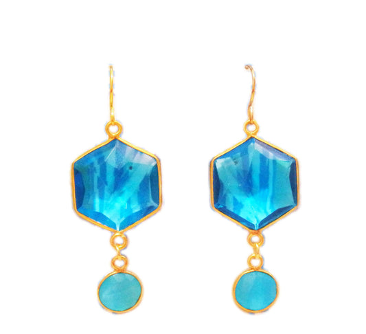 Bermuda Blue Topaz Hexagon Gemstone Earrings