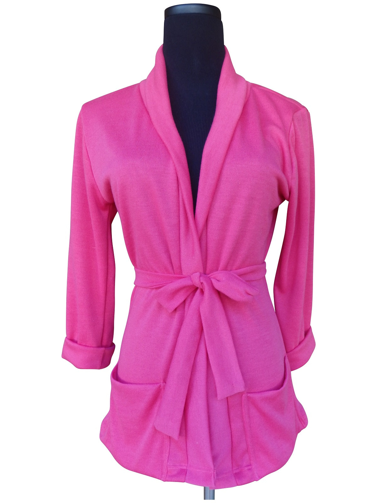 Paradise Beach Hot Pink Shawl Collar Sweater Wrap Cardigan with 3 Quarter Sleeves-1 LEFT SIZE XSMALL