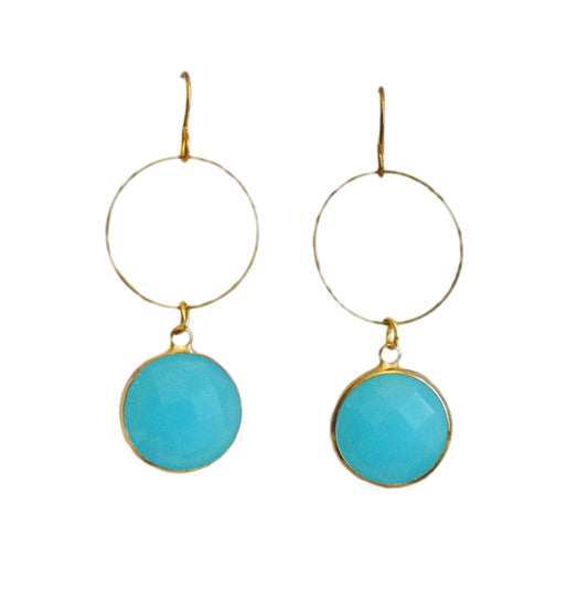 Bermuda Sky Blue Circle Drop Chalcedony Earrings