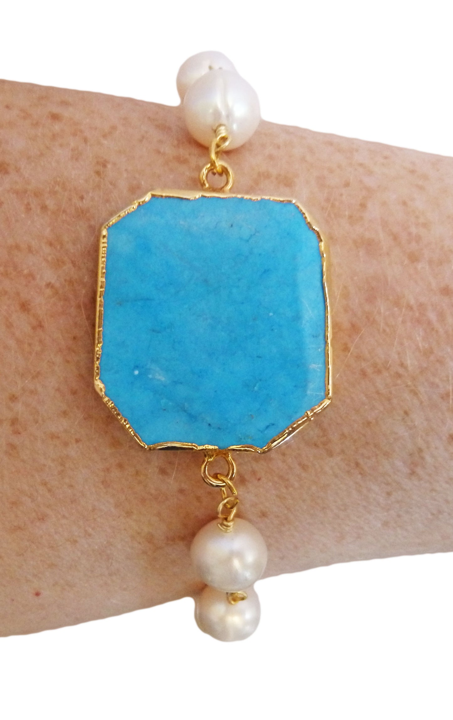 Paradise Turquoise Octagon & Cultured Pearl Bracelet