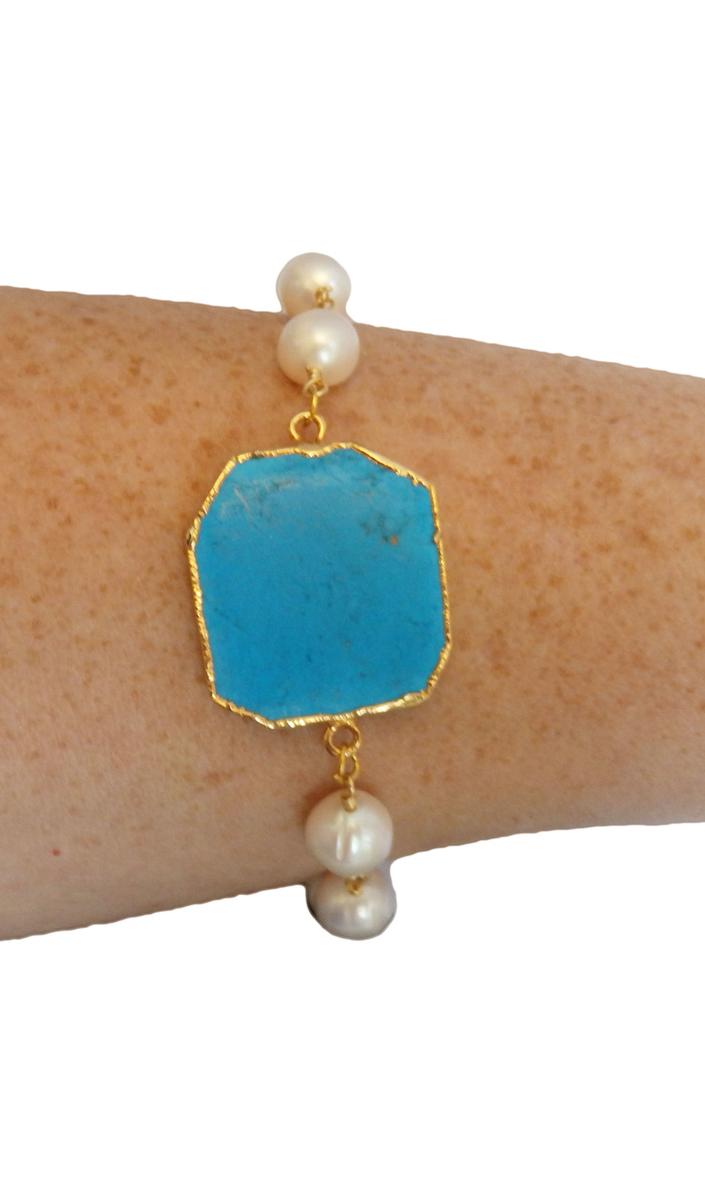 Paradise Turquoise Octagon & Cultured Pearl Bracelet