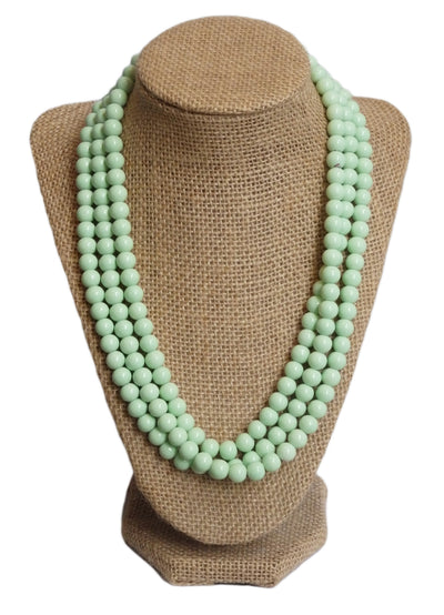 Luxury Light Mint Green Triple Beaded Statement Necklace