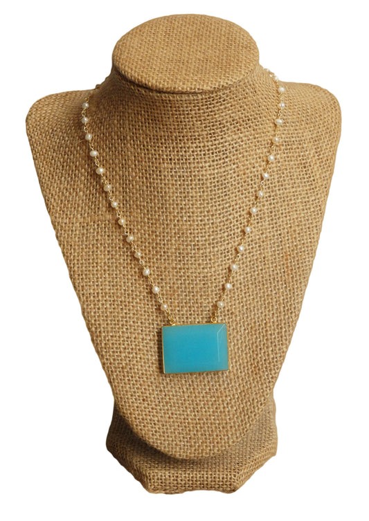 Paradise Sea Blue Quartz & Cultured Pearl Necklace