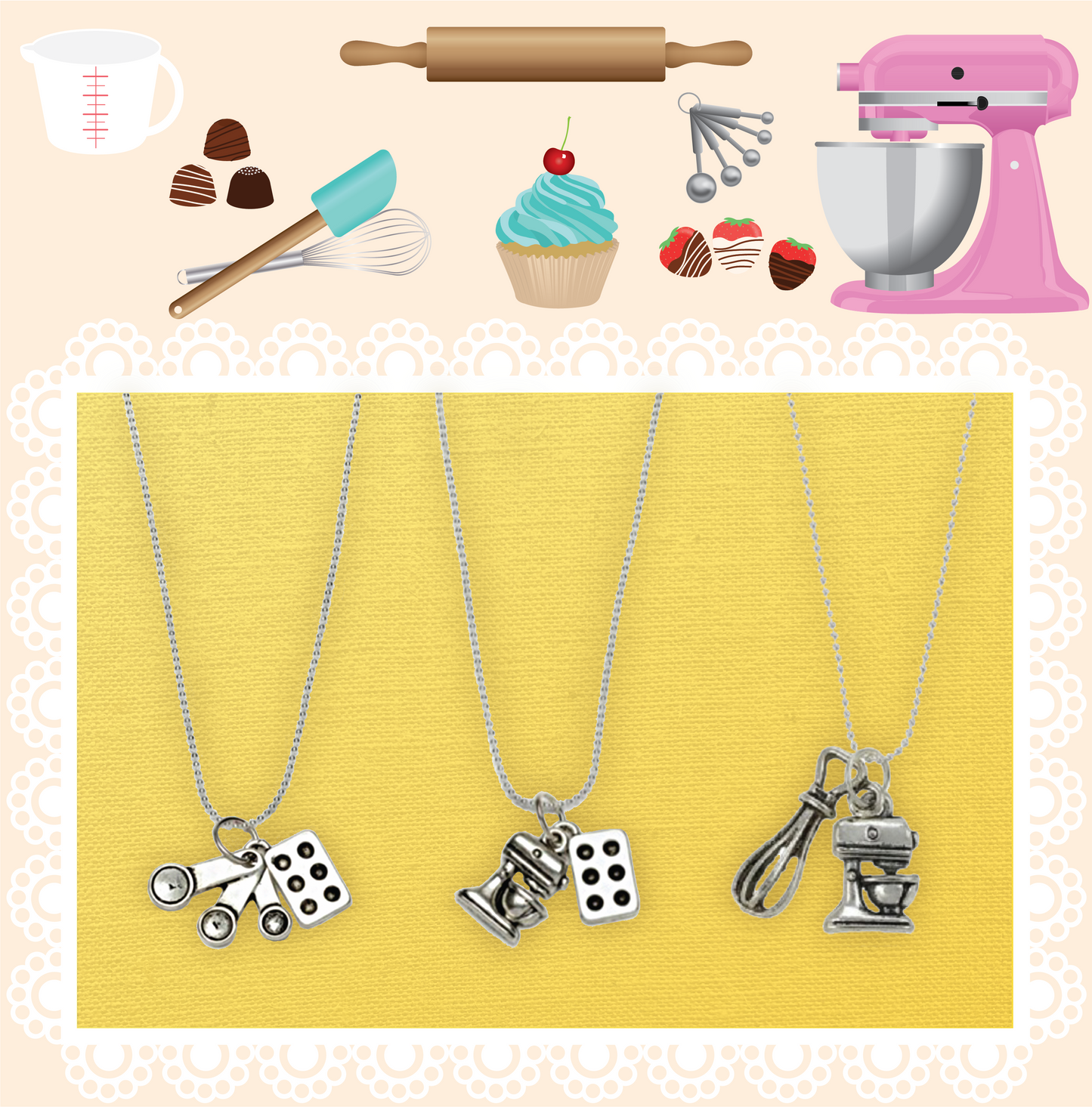 BAKER LOVERS NECKLACES-Pie and Rolling Pin