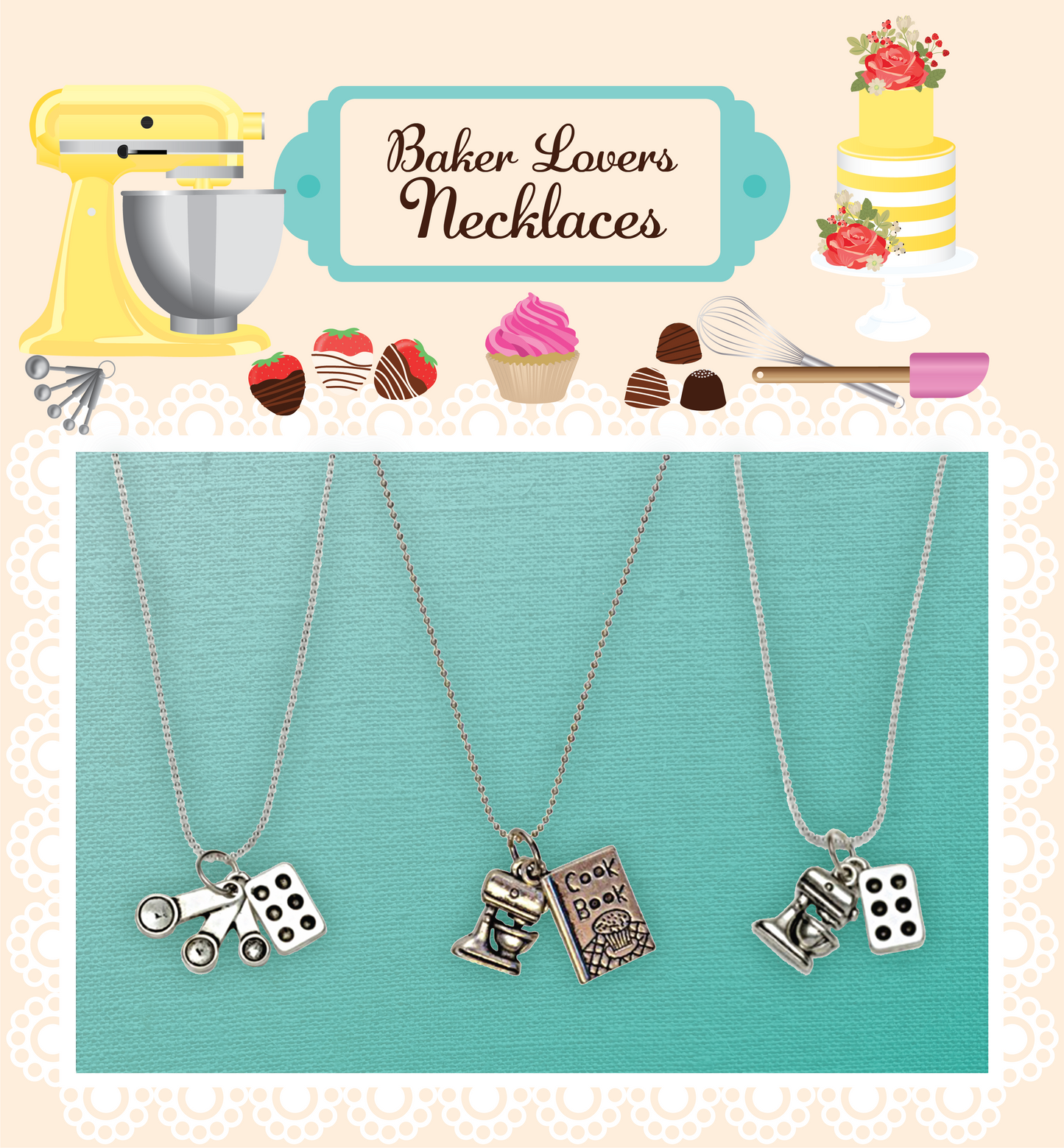 BAKER LOVERS NECKLACES-Cupcake and Cupcake Pan