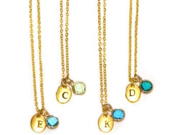 Monogram Handstamped Birthstone Necklace