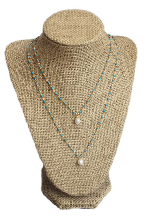 Pearl Double Beaded Drop Necklace