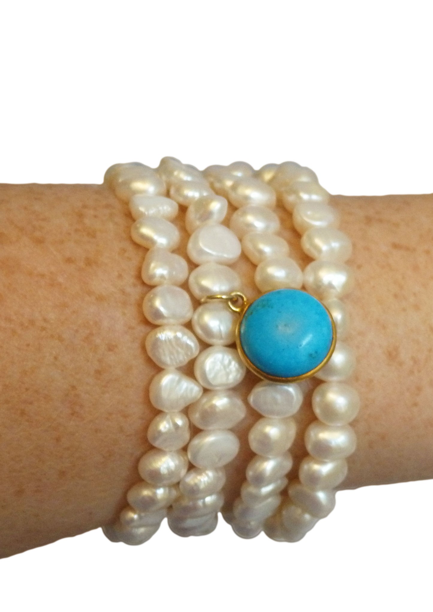 Turquoise Charm & Freshwater Pearls Stacking Gemstone Bracelets Set of 4