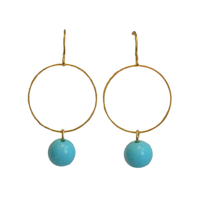 Bahama Blue Circle Gold Earrings