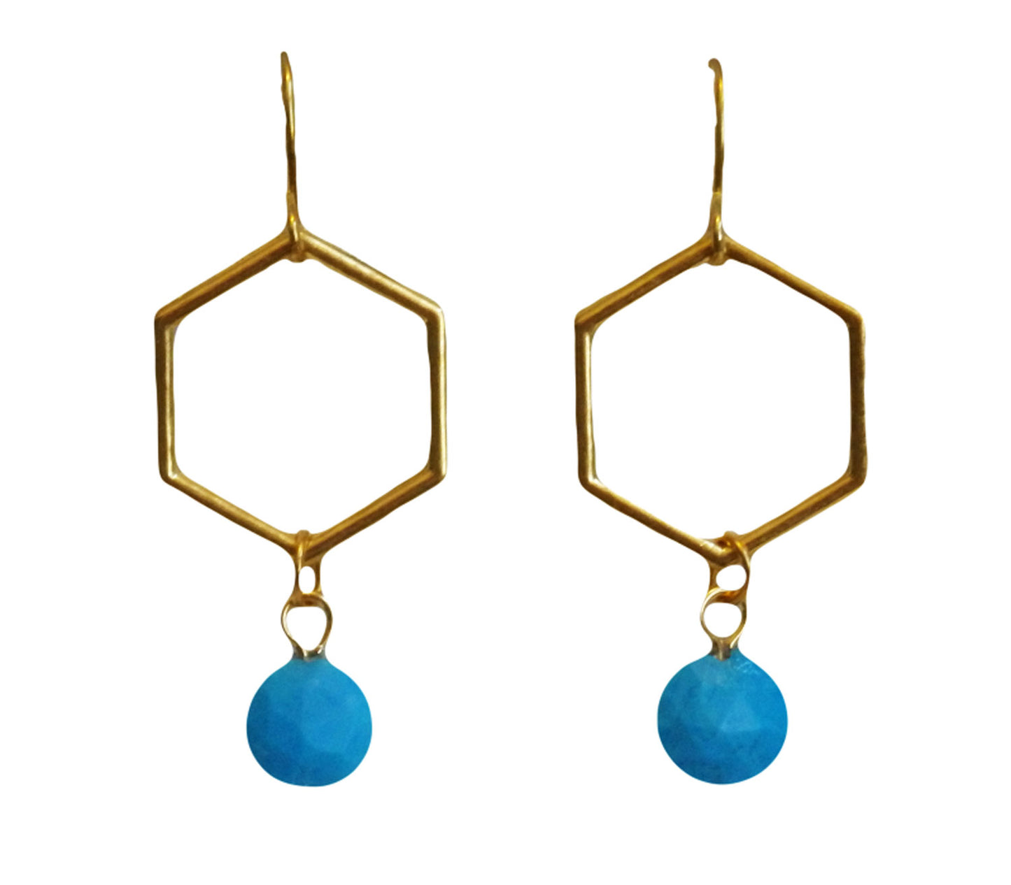 Montauk Beach Turquoise Hexagon Gold Earrings