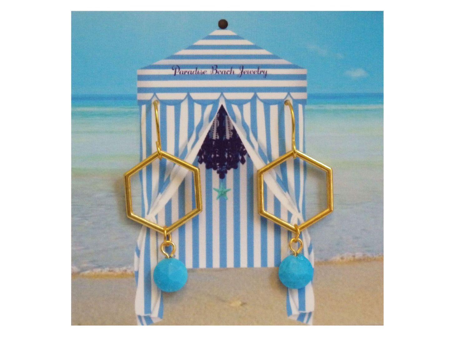 Montauk Beach Turquoise Hexagon Gold Earrings