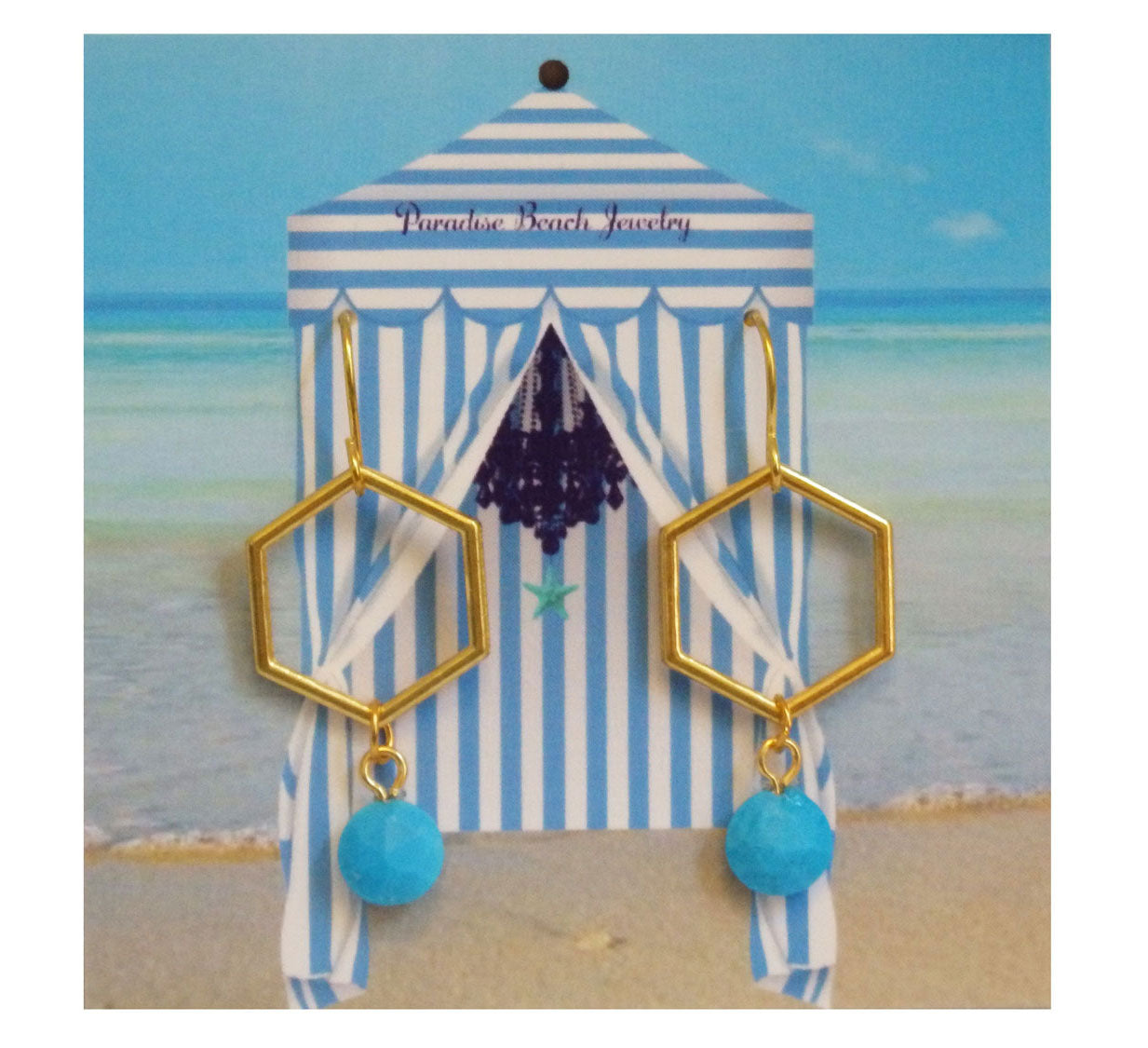 Montauk Beach Turquoise Hexagon Gold Earrings