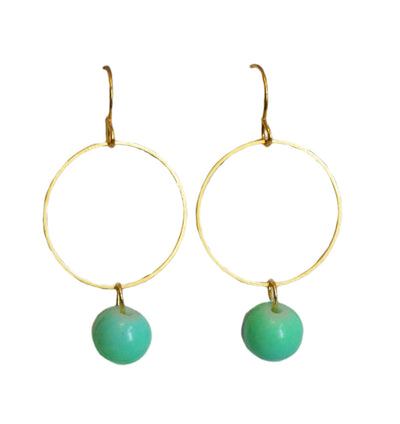 Seafoam Green Circle Gold Earrings