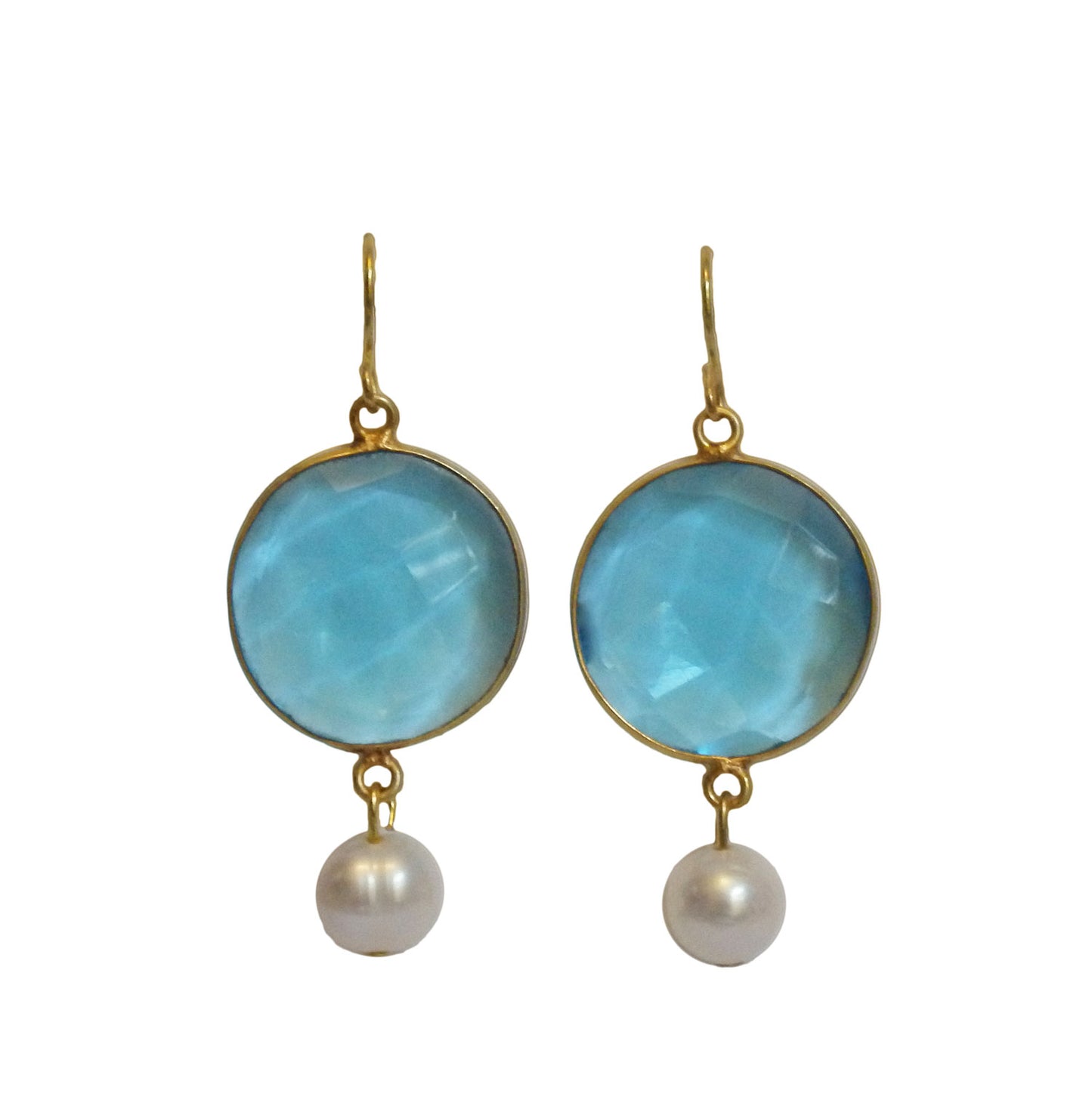 Paradise Beach  Blue Topaz & Pearl Gemstone Earrings