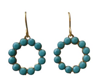 Turquoise Circle Swarovski Earrings