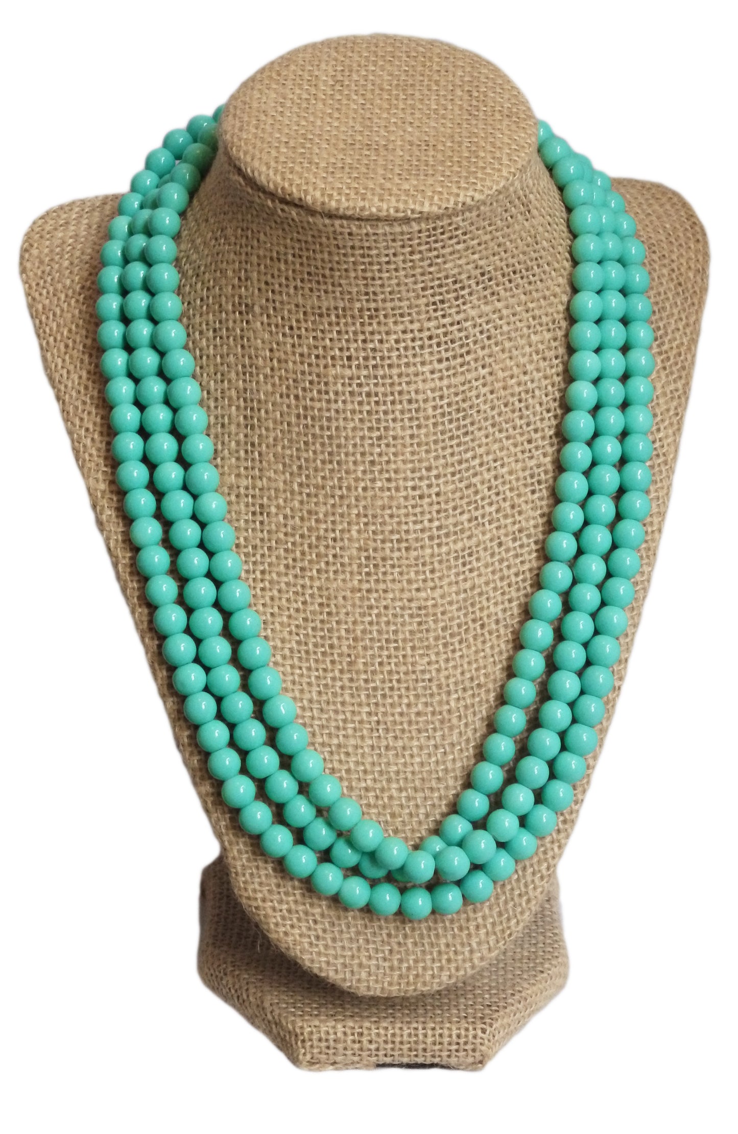 Yacht Party Caribbean Aqua Blue Triple Beaded Statement Necklace