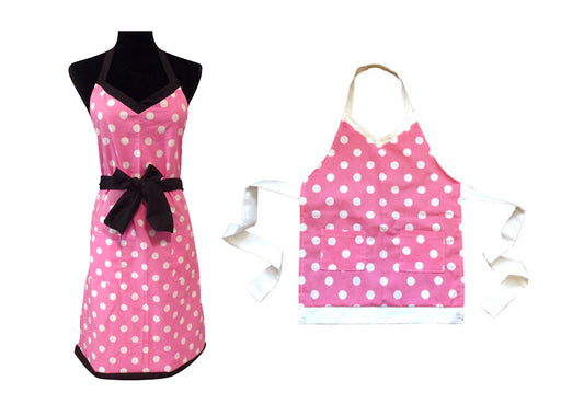 Mommy and Me Pink Polka Dots Baker Aprons Gift Set