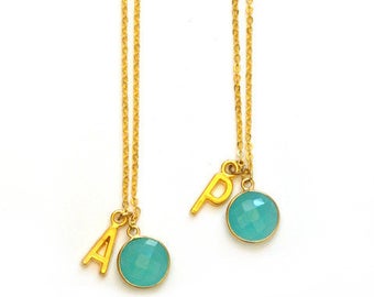 Aqua Chalcedony Monogram Necklace