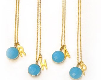 Sky Blue Chalcedony Monogram Necklace