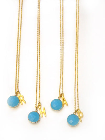 Sky Blue Chalcedony Monogram Necklace