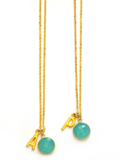 Aqua Chalcedony Monogram Necklace