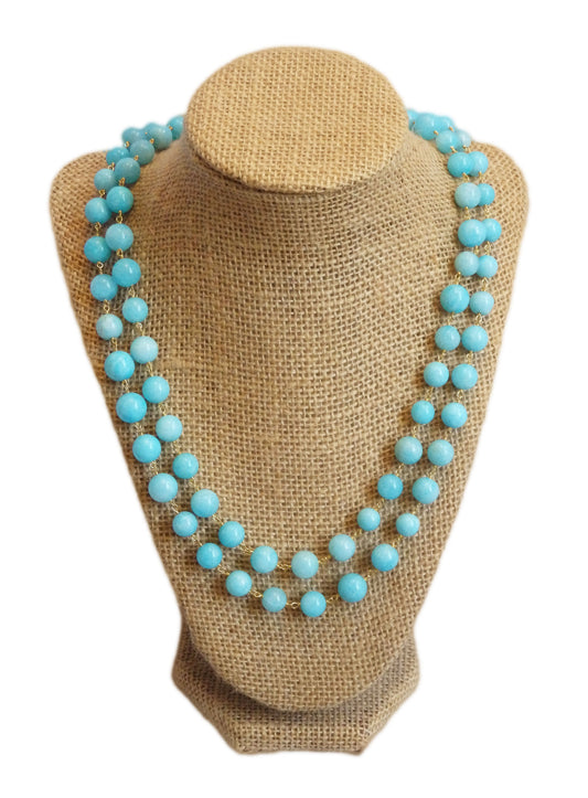 Palm Beach Sky Blue Agate Gemstone Double Beaded Necklace